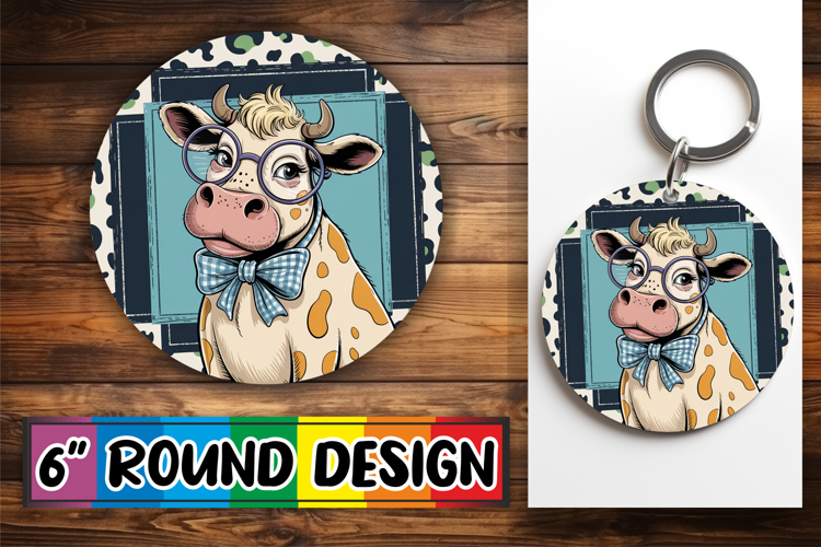 Timeless Circle Keychain Designs PNG, Cute Cow