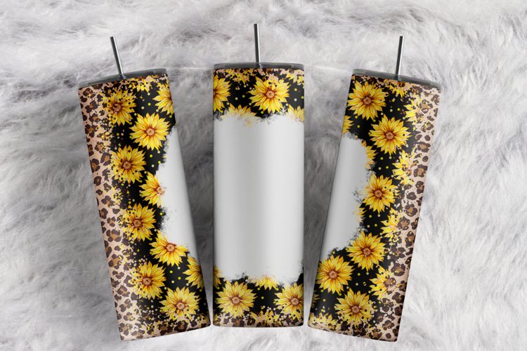 Custom Name Sunflowers Leopard Print 20 oz tumbler wrap