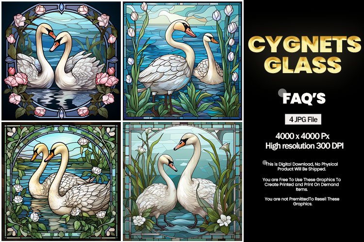 Cygnets Stained Glass Square Coaster - 04 Variations example image 1