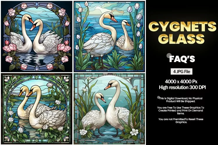 Cygnets Stained Glass Square Coaster - 04 Variations