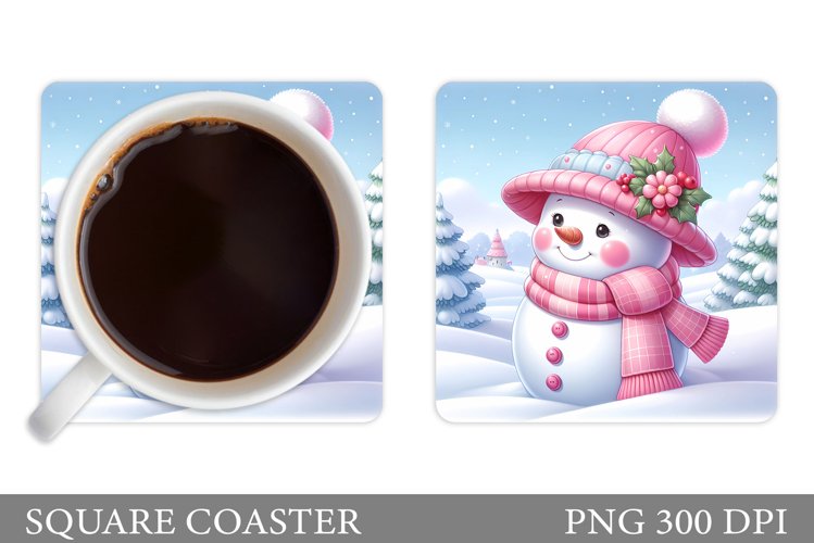 Cute Snowman Coaster Sublimation. Christmas Coaster Design