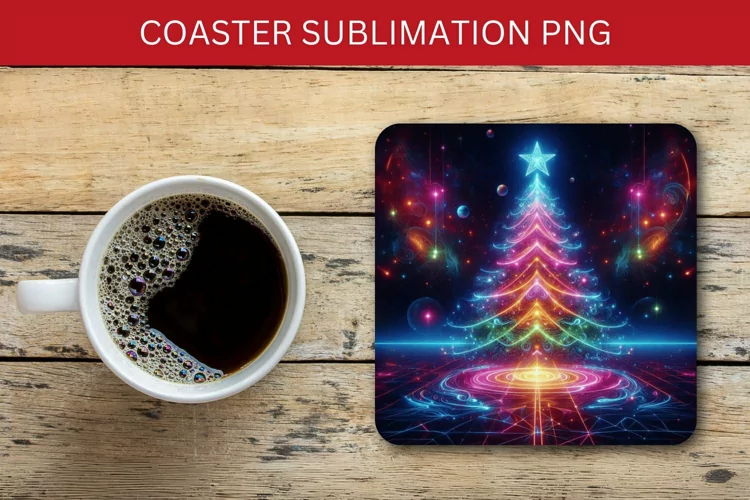 square coaster - neon christmas tree
