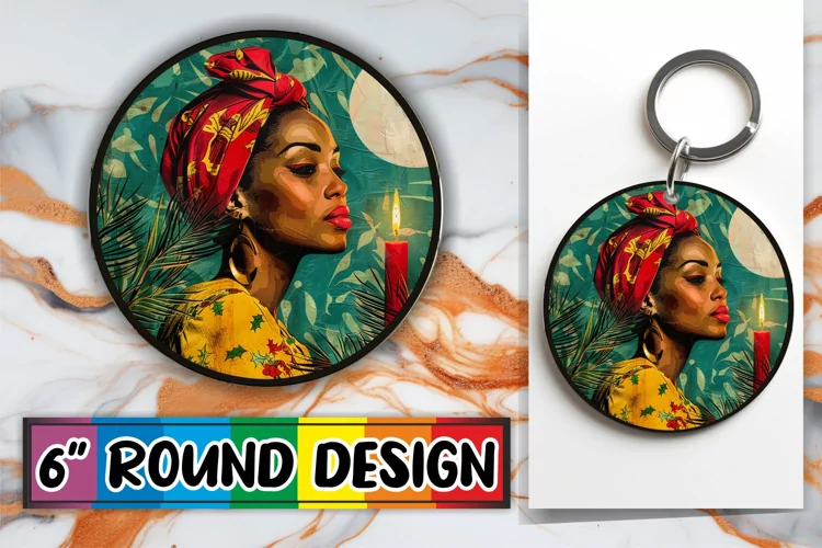 Holiday Woman Round Design Keychain Portrait Sublimation