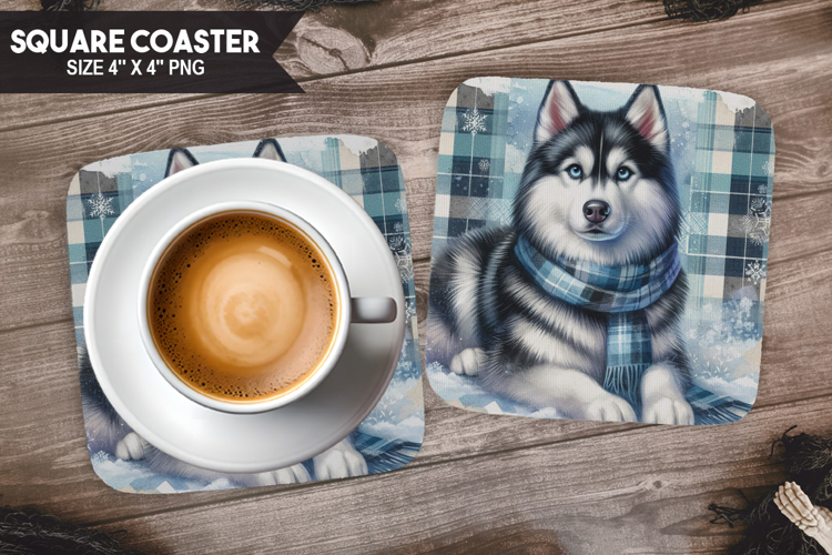 Cozy Dog Coaster, Buffalo Plaid Square Coaster PNG