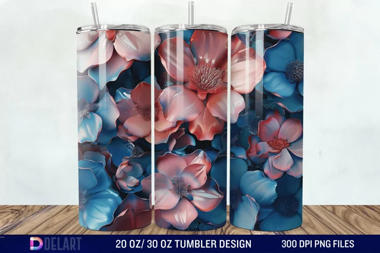 3D Painted Flower Tumbler Wrap