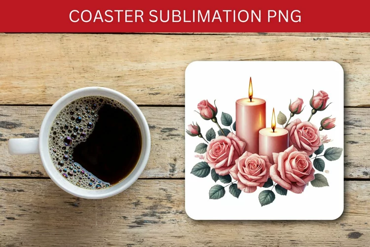 valentine square coaster - roses candle