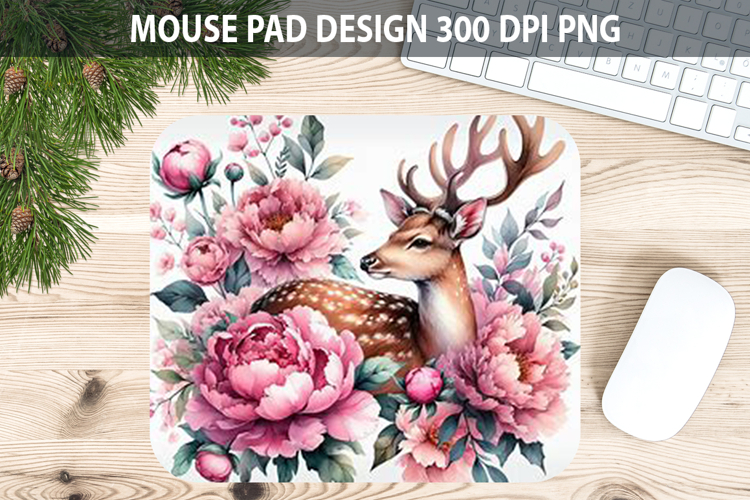 Watercolor Deer Mouse Pad Sublimation - Valentines PNG example image 1