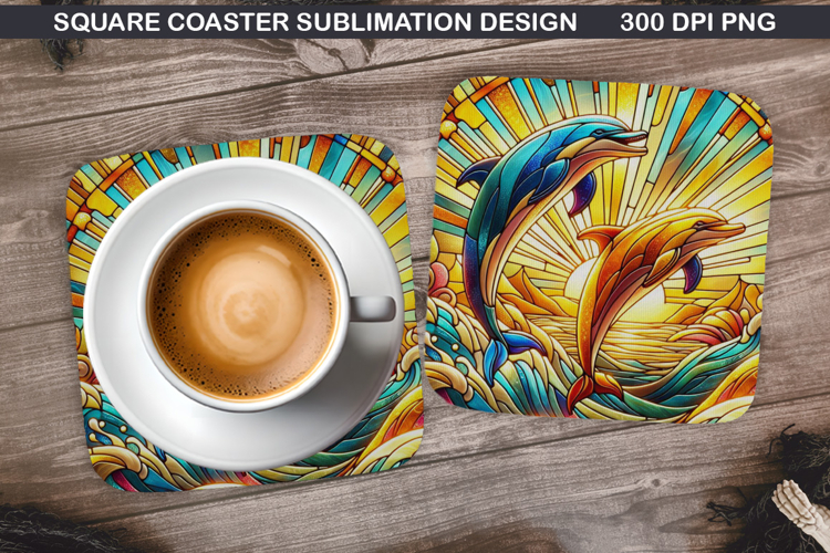 Dolphin Coaster Sublimation, Summer Coaster PNG Design