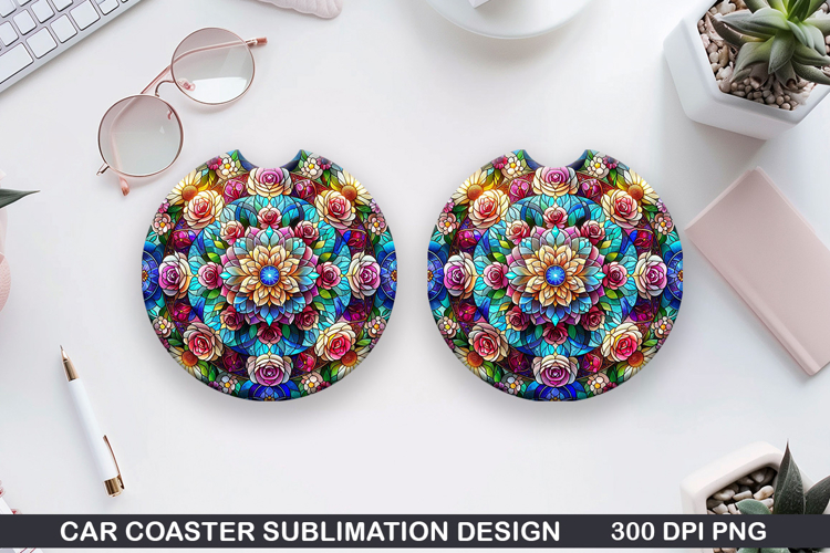Flower Car coaster sublimation, Summer Coaster PNG Design