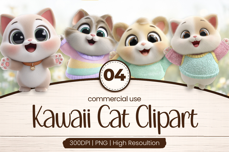 Happy Kawaii Cat Friends Clipart Sublimation PNG