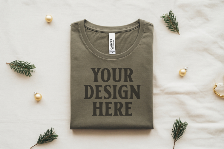 Christmas Bella Canvas 3001 Ash Folded Tshirt Mockup