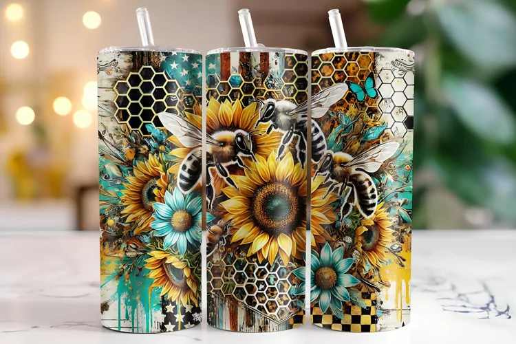 Sunflower & Bees Tumbler Wrap | Sublimation | Tumblers