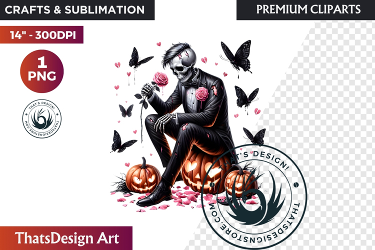 Pink & Black Gothic Halloween Skeleton Clipart PNG, Skull