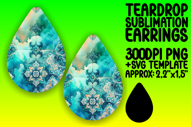 Creative Teardrop Earrings PNG for DIY , Watercolor Patter