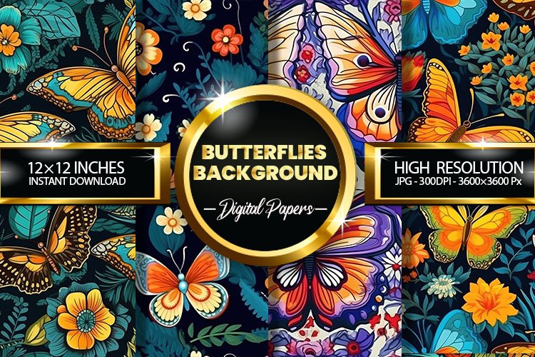 Butterflies Background Digital Papers - 04 Variations
