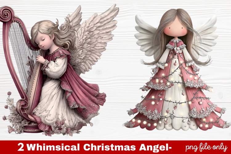 2 Whimsical Christmas Angel Clipart | Cute Holiday Angel PNG