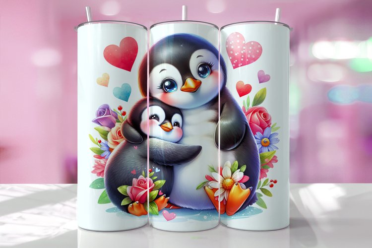 Valentines Day Penguins Tumbler Wrap Sublimation Design