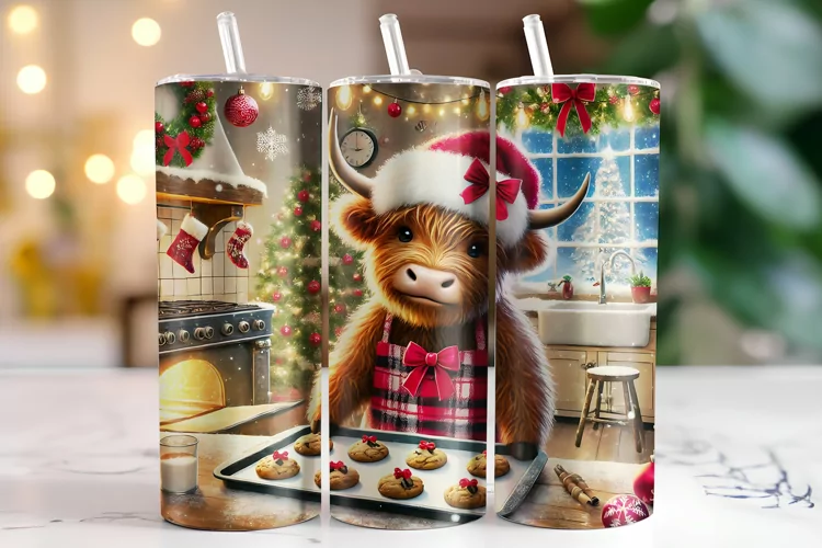 Christmas Highland Cow Tumbler Wrap | Sublimation | Tumblers