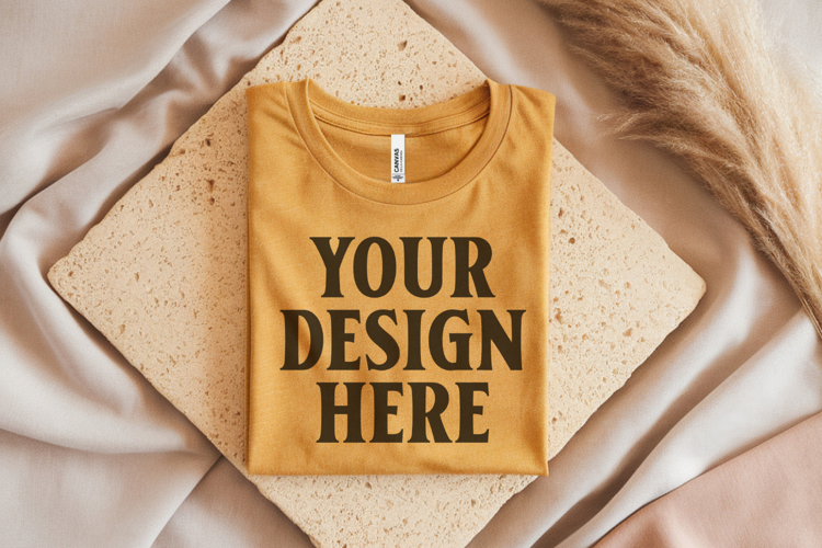 Heather Mustard Bella Canvas 3001 Flat Lay T-Shirt Mockup