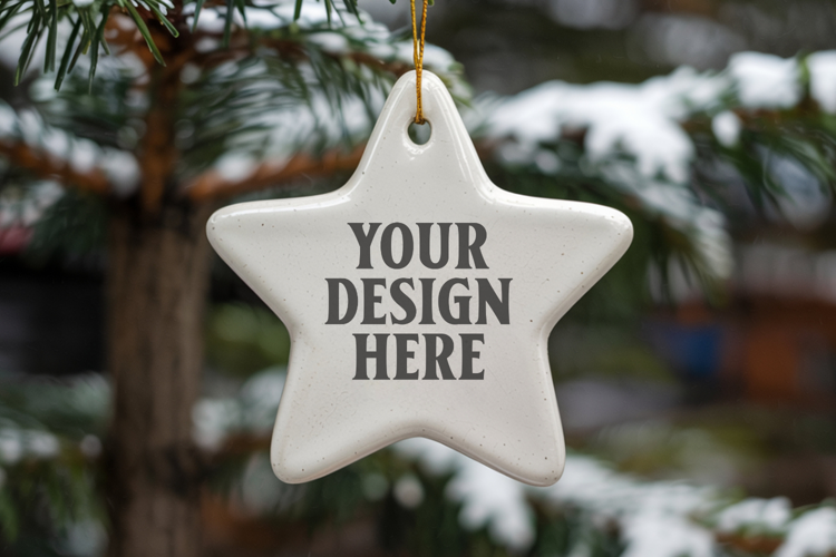Christmas Star Ceramic Ornament Mockup | Holiday Star