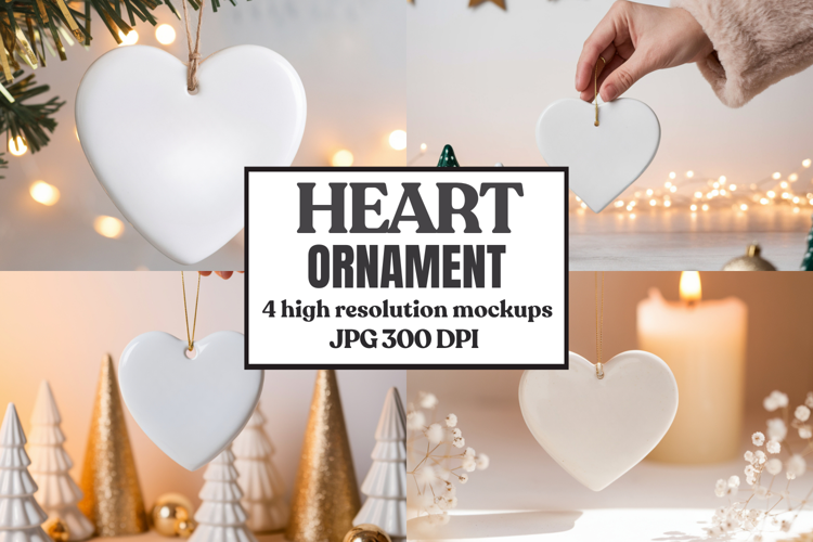 Heart Shaped Christmas Ornament Mockups | Frosted Glass Holi