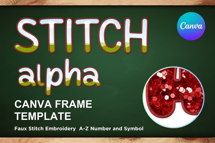 Faux embroidery Stitch Alphabet Canva Letters Frame Template