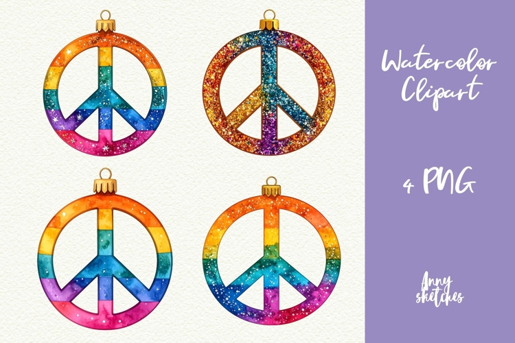 Retro Hippy Peace Sign Christmas Ornament Clipart Disco