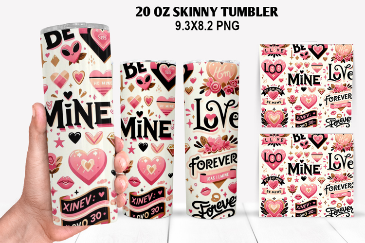 Valentine Skinny Tumbler 20oz Wrap Design, Valentine Tumbler