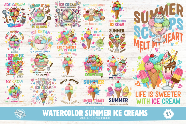 Watercolor Summer Ice Creams Clipart