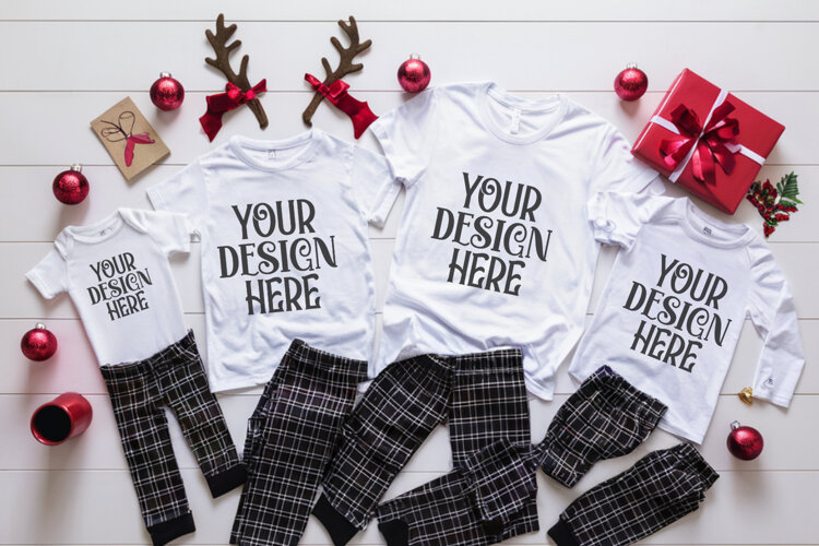 Christmas Family Matching Flat Lay T-Shirt Mockups example image 1