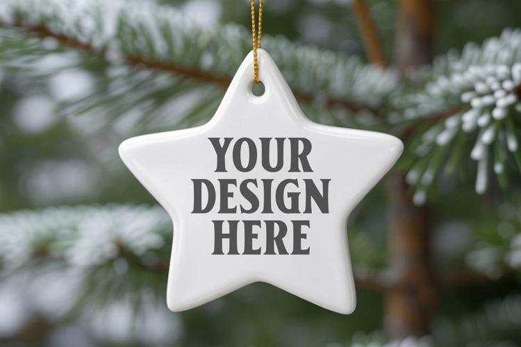 Christmas Star Ceramic Ornaments Mockup | Holiday Star Ornam