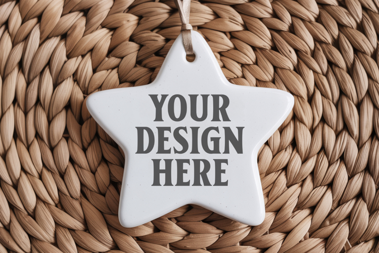 Christmas Star Ceramic Ornament Mockup | Cozy Boho Holiday D