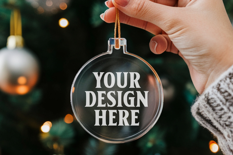 Acrylic Christmas Ornament Mockups | Clear Round Holiday