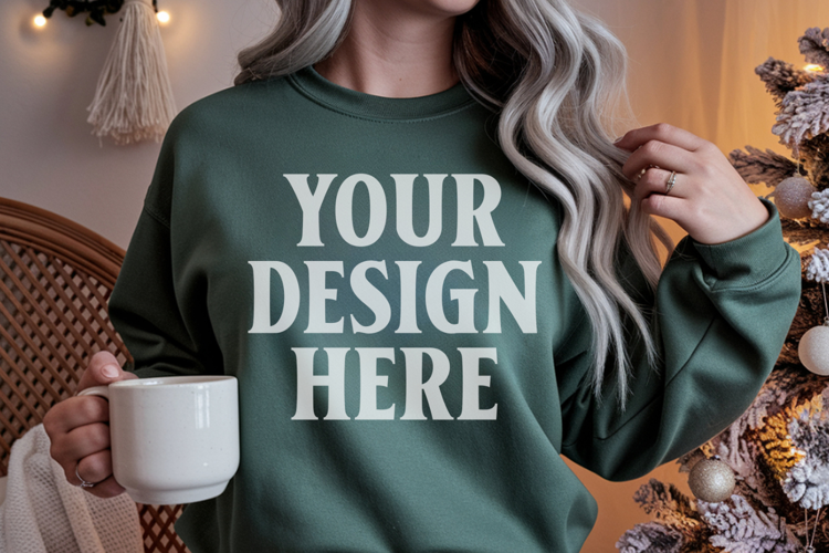 Comfort Colors 1566 Light Green Sweatshirt Mockup Real Model