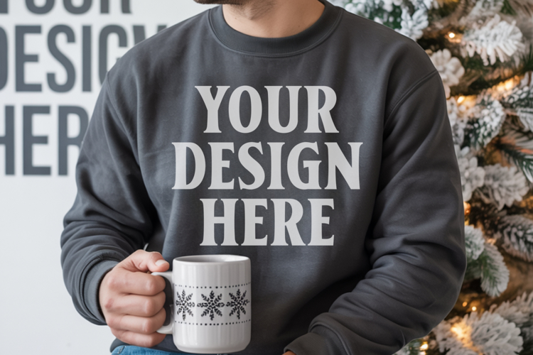 Comfort Colors 1566 Pepper Sweatshirt Mockup, Cozy Boho