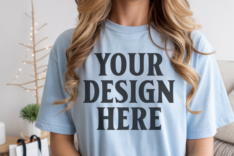 Christmas Comfort Colors 1717 Chambray T-Shirt Mockup Rea
