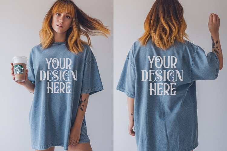 Comfort Colors 1717 Blue Jean Front & back T shirt mockups