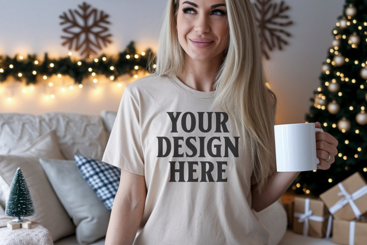 Comfort Colors 1717 Ivory Christmas T-Shirt Mockup, Boho