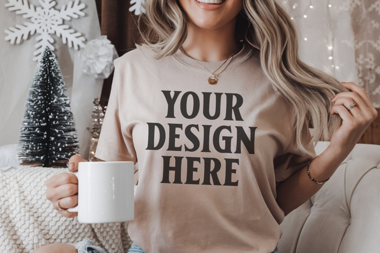 Ivory Comfort Colors 1717 Christmas Shirt Mockup, Coz