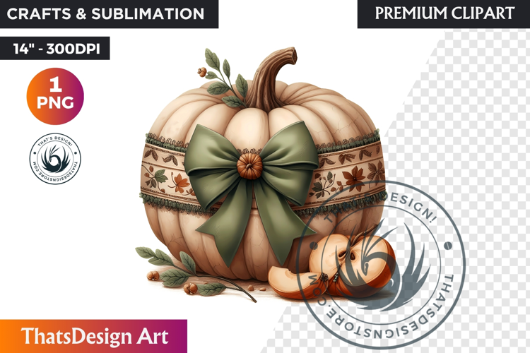 Cozy Cottage Coquette Pumpkin bow PNG Boho autumn clipart