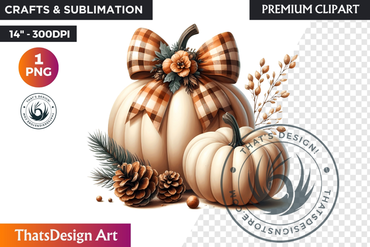 Cozy Cottage Coquette Pumpkin bow PNG Boho autumn clipart