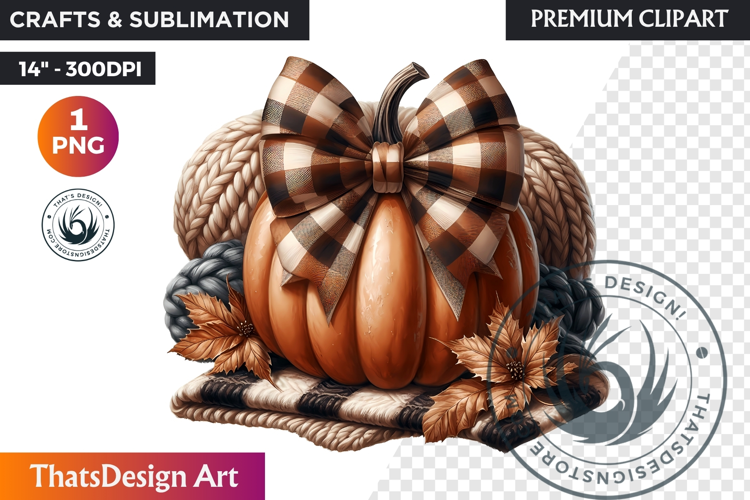 Cozy Cottage Coquette Pumpkin bow PNG Boho autumn clipart