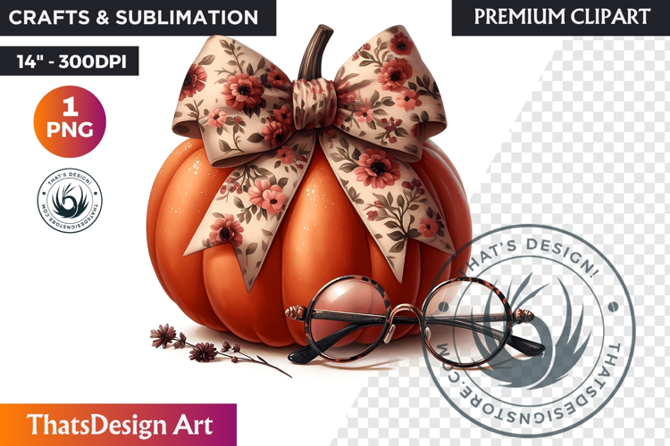 Cozy Cottage Coquette Pumpkin bow PNG Boho autumn clipart