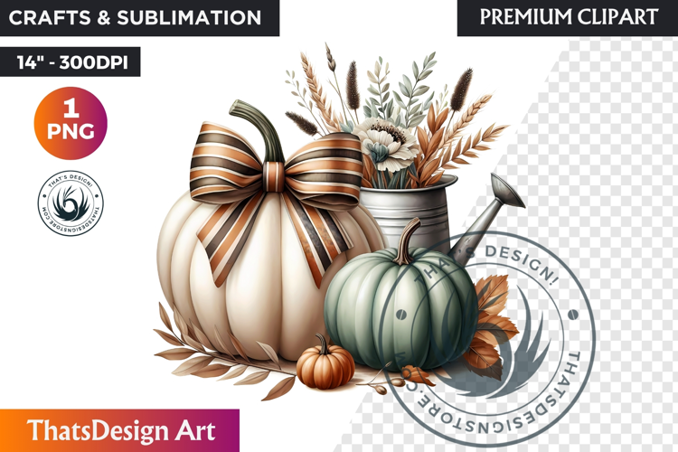 Cozy Cottage Coquette Pumpkin bow PNG Boho autumn clipart