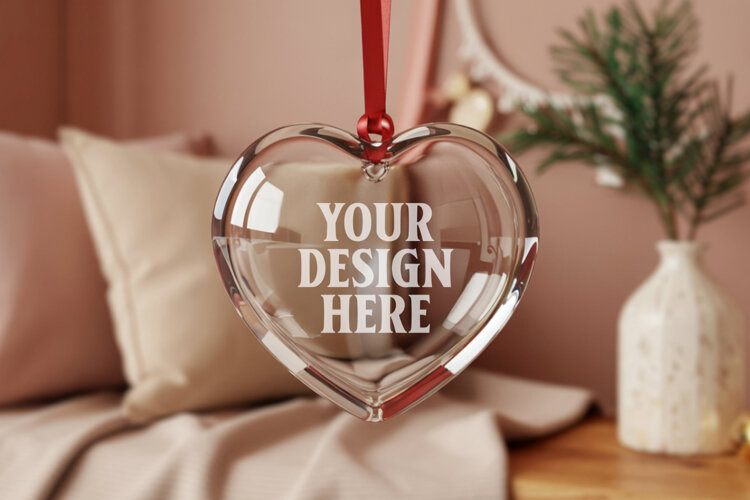 Christmas Heart Crystal Glass Ornament Mockup | Clear Heart example image 1