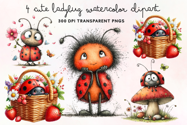 Cute Ladybug Watercolor Clipart PNG