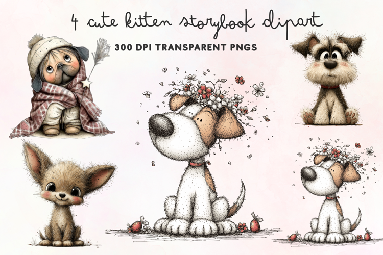 Cute Watercolor Dogs Clipart PNG