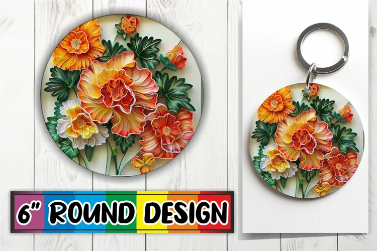 Spring Blossom Circle Keychain Design 3D Sublimation