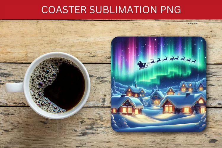 square coaster - santa claus riding a sleigh