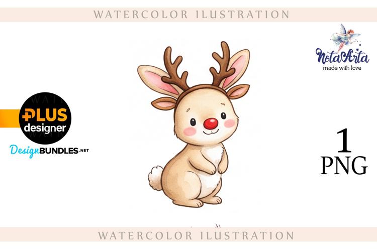 Christmas Bunny in Watercolor Style